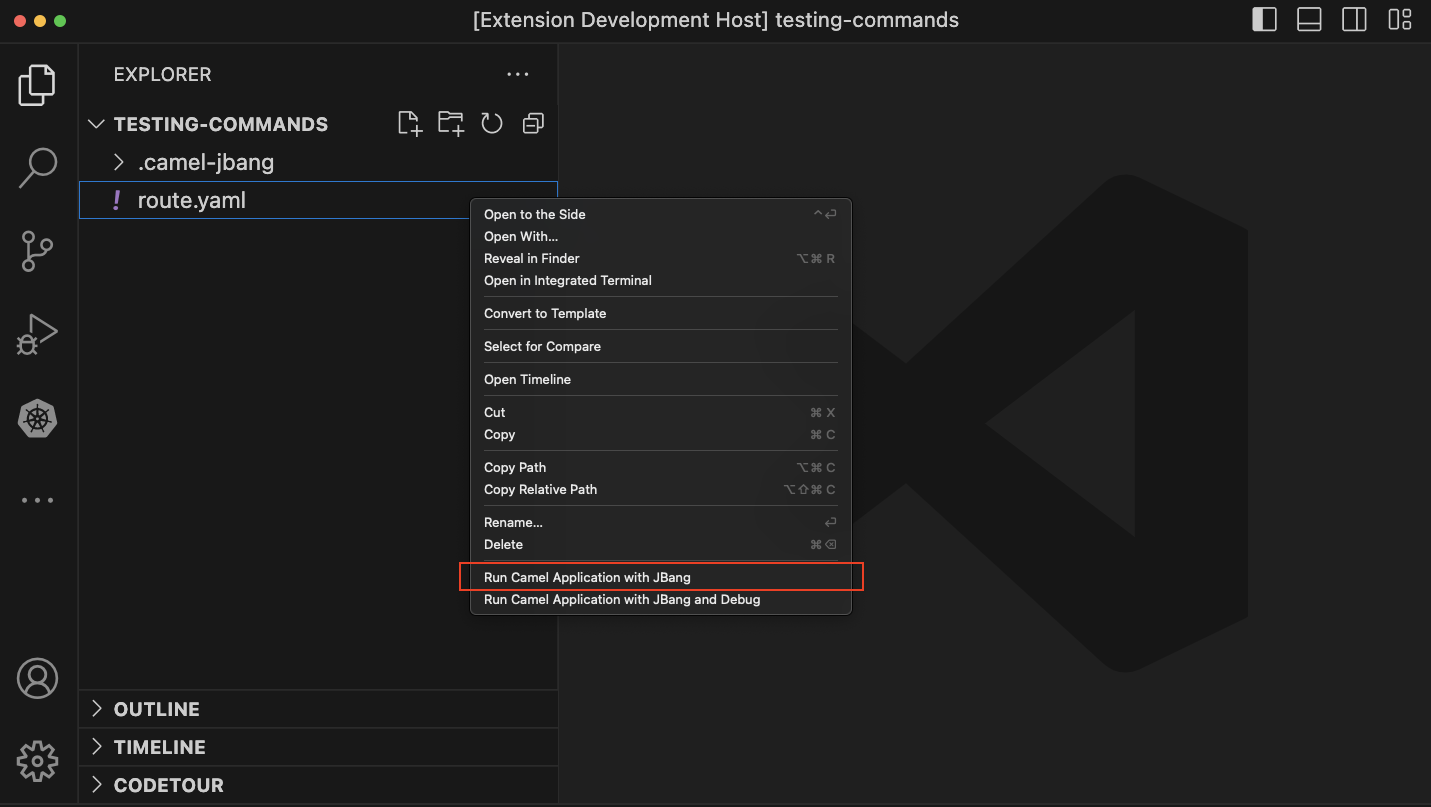 New contextual menu item for Run Camel Application with JBang